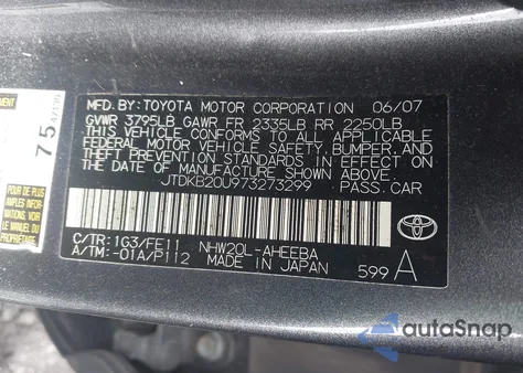 2007 Toyota Prius z USA, uszkodzony, nr VIN JTDKB20U973273299